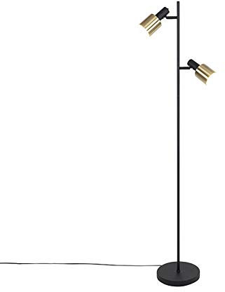 Qazqa - Modern Design-Stehlampe schwarz mit Gold I Messingenen 2-Lichtern - Stijn I Wohnzimmer I Schlafzimmer - Stahl Länglich - LED geeignet E27
