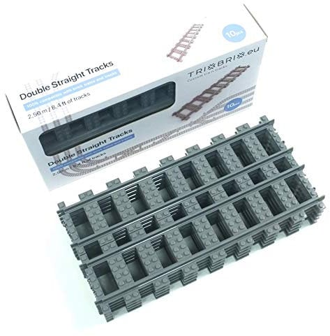 Double Straight Tracks Box, Pack of 10 Compatible with Lego City Train Sets 60197 60198 10277 60205 60238