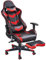 Yaheetech Sedia da Gaming Ergonomica Lombare con Poggiapiedi Schienale Alto Reclinabile 180° Poltrona Gamer Ufficio Girevole Imbottita in Ecopelle con Braccioli Regolabili Portata 140 kg Nera/Rossa