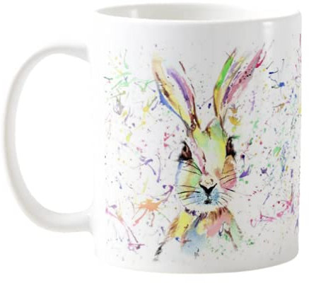 Vixar Hare Bunny Rabbit Watercolour Rainbow Art Coloured Mug Cup, Gift, Birthday, Work, Office, Christmas Tea Coffee (White)