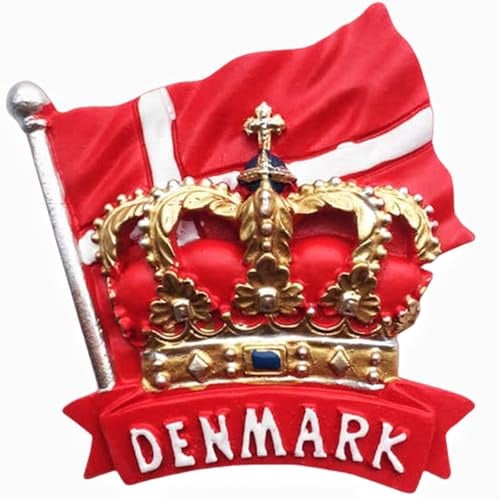 Kühlschrankmagnet mit 3D-Flagge, Krone, Dänemark, Reise-Souvenir, Geschenk, Kühlschrank-Magnetaufkleber, handbemalt