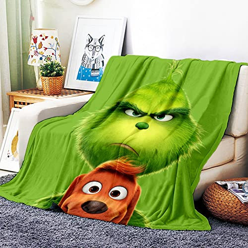 VOZMIO The Grinch Hochwertige Warme Weiche Flanell Plüsch Auf Der Schlafsofa Decke Geeignet Für Klimaanlage Decke Nap Decke (150x200cm (60x80in))