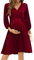 KOJOOIN Robe de maternité pour Femme Col en V Manches 3/4 Robe d'allaitement à Volants Robes de maternité avec Ceinture,Vin Rouge (3/4 Manches),XL