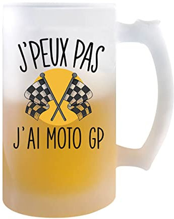 Planetee Chope de bière Moto GP j'peux pas | Verre à bière pinte Cadeau humour alcool original | Imprimé en France