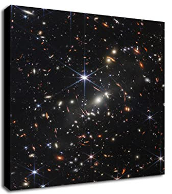 James Webb NASA – Deep Field Space Art – gerahmter Kunstdruck auf Leinwand, 25 cm x 25 cm