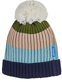 Finkid Pompula Gestreift-Bunt-Blau - Warme Kinder Grobstrick Bommelmütze, Größe S - Farbe Bronze Green - Navy