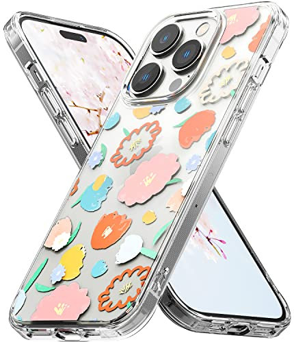 Ringke Fusion Design Compatible with iPhone 14 Pro Max Case, Transparent 3D Print Design Hard Back with Shockproof Clear Bumper Cover - Floral