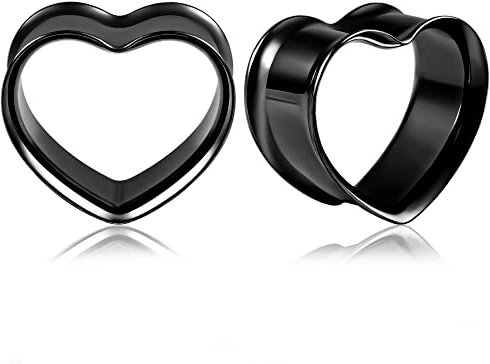 Vankula Ohr Flesh Tunnel Double Flared Plug Herz Edelstahl Ohrpiercing Gestreckte Schmuck für männer damen 14mm(9/16) Schwarz