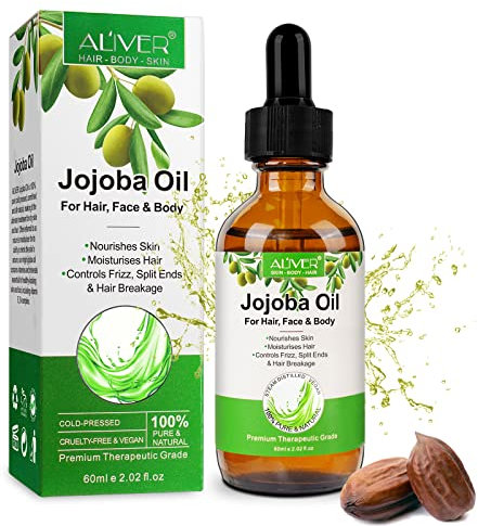 Jojobaöl Atherisches, Jojoba Oil for Hair Growth- Jojobaöl Haare Haarwachstum, Kopfhautmassage, Bio Jojobaöl für Haarpflege, Nagelpflege, Hautschützende für Aromatherapie, Massageöle, Diffusor - 60ml