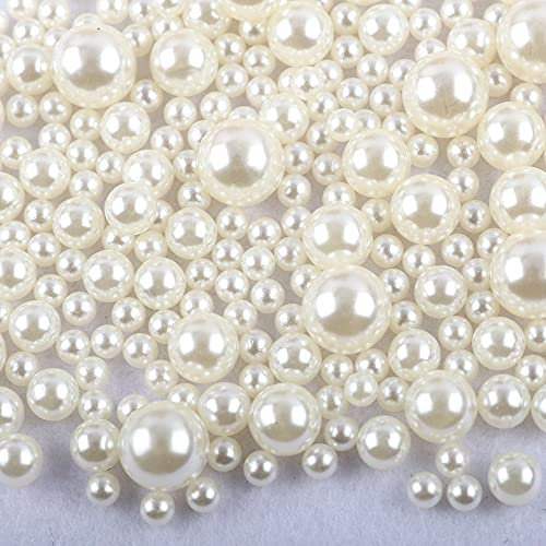 360 Stk 3-10mm Runde Kunststoffperlen ohne bohrung, Bunte Bastelperlen Perlen,Perlen zum Basteln für DIY Schmuck Zubehör, Streudeko Deko Perlen für Hochzeit Taufe Party Vasenfüller Tischdeko,Beige