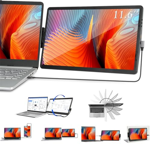 Iryreafer Extension d'écran d'ordinateur portable, 11,6 pouces, mini moniteur de jeu rotatif à 360°, rallonge de moniteur portable pour ordinateur portable, compatible avec Mac, PC, chrome, alimenté