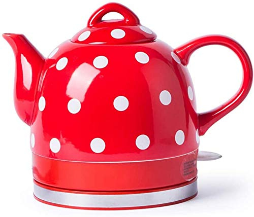 Hokcus Bouilloire Électrique en Céramique Sans Fil - Théière Rétro de 1 L - Base Amovible de 1 000 W - Mise Hors Tension Automatique - Protection Contre l'Ébullition à Sec - Bleu/Rouge