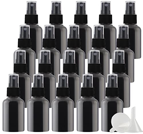 PQPAUTY 50 Piezas Pequeño 50ml Botella de Spray Plástico PET Vacías Negro con Bomba en Spray Negro de Niebla Atomizador para Perfume Viaje Artículos de Agua Cosmético, 6 Piezas Embudo