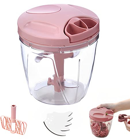 Zwiebelschneider Manuell 900ml Zwiebel Zerkleinerer Mit Seilzug Gemüseschneider Manuell Multizerkleinerer Zwiebel Zerkleinerer Onion Chopper Gemüseschneider für Gemüse, Obst (Rosa)