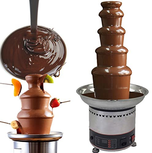 GBHJJ Catering Fuente de Chocolate eléctrica, Fuente de Chocolate de 4/5/6/7 Pisos - 300W, Torre de Acero Inoxidable de Altura, para Fiestas, Bodas, Eventos, Restaurantes,5Tier