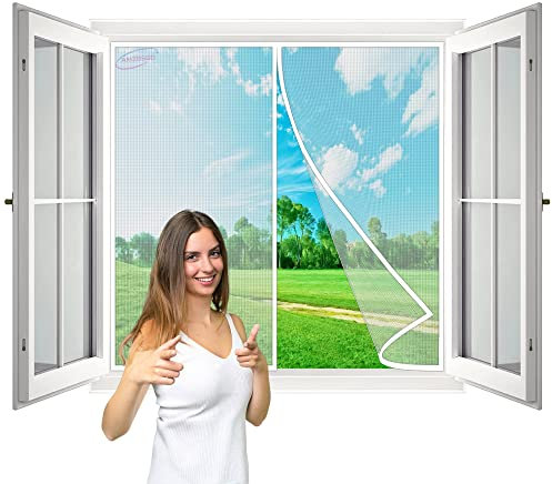 Magnet Fliegengitter BalkonFenster, 135x90 cm Insektenschutz Magnet Fliegenvorhang, Auto Schließen, magnetische Adsorption, Luft kann frei strömen, für Fenster Patio- Weiß H