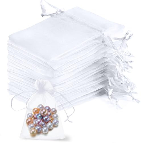 100 Stück 7x 9 cm Weiß Hochzeit Organzasäckchen,Organzasäckchen,Schmuckbeutel,Beutel Schmuckbeutel mit Zugband,für Party Hochzeit Festival
