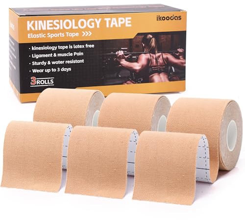 Kinesiologie Tape Physio Tape 5cm, Gelenke Unterstützung & Muskelschmerzlinderung, Schultern Plantar Fasciitis Knie Tape, Wasserdichtes & Latex Freies Kinesiotapes Sport Tape (Beige)