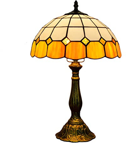 TPWEWRX 12 Zoll Tiffany Stile Einfache Tischlampen E27 Mittelmeer Orange Buntglas Lampenschirm Schreibtischleuchten Kreative Nachttischlampe Bar Club Schlafzimmer Wohnzimmer Dekor Leuchten
