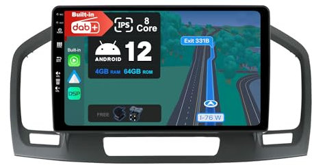 BXLIYER - [Eingebaut DAB] - Android 12 IPS Autoradio für Opel Holden Insignia (2008-2014) - Kabellos Carplay/Android Auto - 4G+64G - Kamera + MIC - 9 Zoll 2 Din - Lenkradsteuerung Fast-Boot 360-CAM