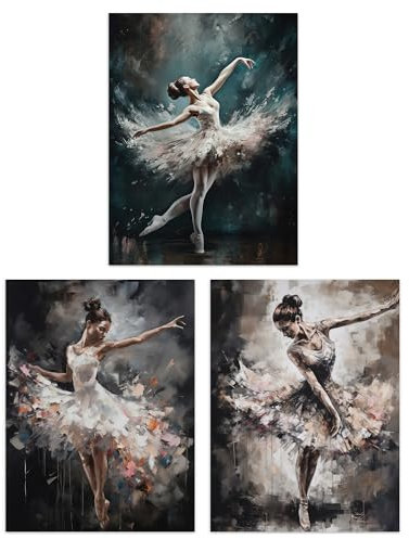 Artery8 Set of 3 Ballet Dancers Oil Paintings Graceful Ballerinas Dancing Poses Unframed Wall Art Living Room Poster Prints Pack