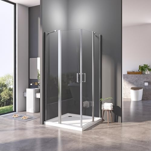 Duschkabine 80x80 cm Eckeinstieg Schwingtür Duschtür Duschabtrennung 6mm ESG Sicherheitsglas Nano-Beschichtung Komplettdusche Mit Stabilisator Höhe 185cm