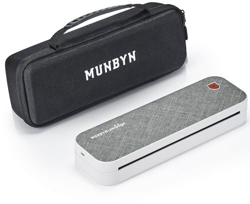 MUNBYN Bluetooth Mobiler Drucker A4 mit Aufbewahrungstasche Portable Drucker A4 tragbarer Thermodrucker Mini Drucker 210x297mm für Unterwegs Hause Unterstützt iOS Android Grau