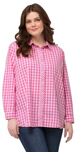 Ulla Popken Hemdbluse, Karo, Hemdkragen, Langarm, Krempelriegel Vestito Donna