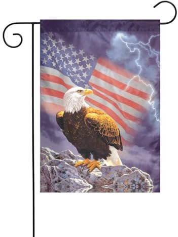 Aigle avec drapeau américain imprimé intemporel 30,5 x 45,7 cm drapeau de jardin - Impression double face pleine largeur, 100 % polyester - Ajoute une touche élégante à votre extérieur