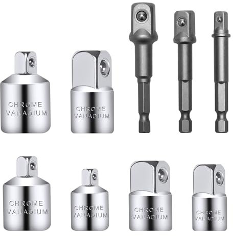 Hcunbsu Stecknuss Adapter, Steckschlüssel und Nuss Set 3tlg 1/4 3/8 1/2 Zoll und Adapter-Set für Ratschen 6tlg 1/4 auf 3/8, 3/8 auf 1/4, 3/8 auf 1/4, 1/4 auf 3/8, 1/2 auf 1/4, 1/4 auf 1/2