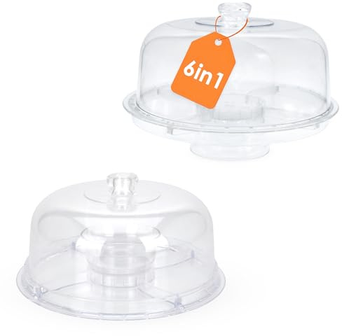 Spetebo Kunststoff Servierschale 6in1 mit Deckel wiederverwendbar - 30 cm | Transport Snackbox mit 5 Fächern - Snackteller Dip Tapas Schüsseln Servierplatte Lebensmittelhaube Tortenplatte
