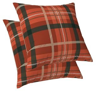 ggaimwf Karierte Kissenbezüge Bauernhaus Schottenkaro-Kissenbezüge Rustikal Klassisch Orangegrün Karierte Kissen aus Leinen für die Couch Bett Außenbereich Wohnzimmer Doppelseitig 50x50cm 2er-Set