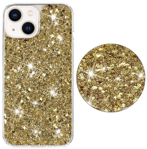 Unichthy All Glitter Case for iPhone 14 Plus Cover Girls Women Glitter Bling Clear Cover Cute Sparkly Crystal Silicone Shockproof Bumper Phone Case for iPhone 14 Plus Gold