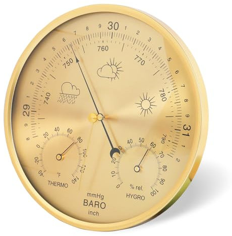 Barometer-Thermometer-Hygrometer, 3-in-1-Wandbehang, Ø 17,5 cm, Rahmen aus Aluminiumlegierung, Wetterbarometer mit Glasoberfläche, genaue Wetterstation für Zuhause, Innenbereich, Büro, Wanddekoration