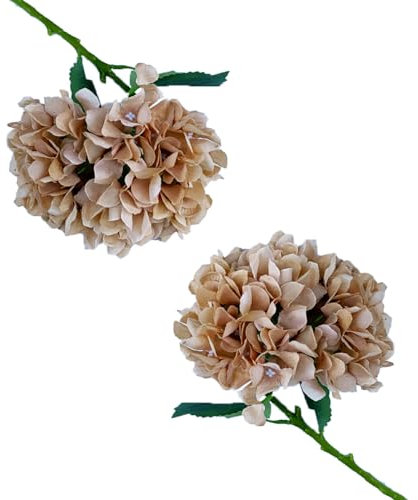 maikeduo künstliche hortensien wie echt, 2Pcs Seiden Hortensie Künstliche Blumen Realistische Hortensie Blumen Bouquet für Hochzeiten Party Büro Home Decor (C-Stil Hellbraun)