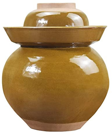 UNbit Pot de cornichon en porcelaine chinoise traditionnelle, pot de décapage de pot de fermentation en céramique jaune, pot de fermentation en céramique avec couvercle à joint d'eau Fermenteur en grè
