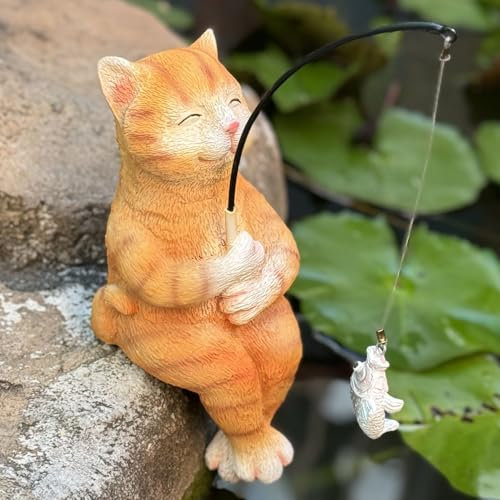 Gartenkatze für den Außenbereich, Katzendekorationen für Hof, 24,1 cm, Angelkatzenstatue und Figuren, Outdoor-Gartendekoration, Angeltiere für Wasserfälle oder Koi-Teich-Dekoration, Geschenke für
