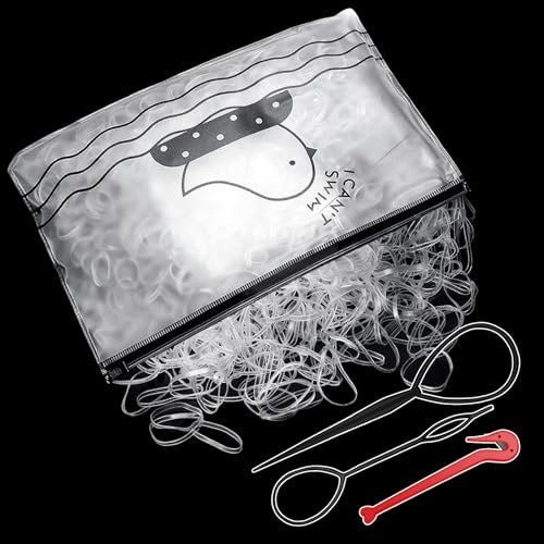 Wosyoodo 1000 Pcs Elastic Hair Bands With Removal Hook and 2 Braid Tools - Clear Small Elastics for Kids, Braids, Wedding Hairstyles