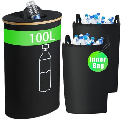Pfandflaschen Sammelbehälter mit Deckel, 100L Pfandflaschen Aufbewahrung Flaschensammler Leergut, Behälter Leergut & Altglas Aufbewahrung, Flaschensammler mit Loch Küche Abstellraum Flaschentasche
