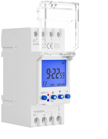 Eawfgtuw TM922 - Temporizador digital montado en DIN, reloj programable de 2 canales de 24 horas, pantalla LCD grande, salidas de relé duales, ABS, blanco, 85-265 V CA 50/60 Hz, panel de control