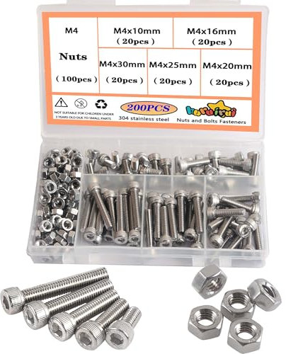huruirui M4 Vis Avec Écrous,Vis À Tête Cylindrique À Six Pans Creux,200Pièces Ensemble De Boulons Et Écrous En Acier Inoxydable 304 - Antirouille, Boulons VIS Avec Écrou Assortiment