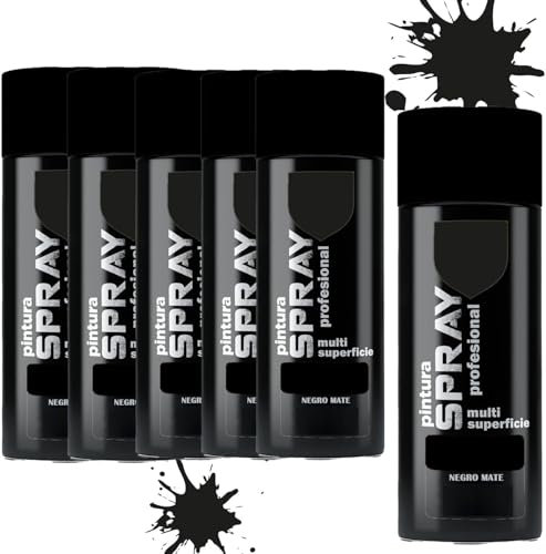 MORE FREE Pintura Spray Negro Mate de 400 ml Adecuado para las Superficies de Metal, Madera y Plástico Pack de 6 Unidad