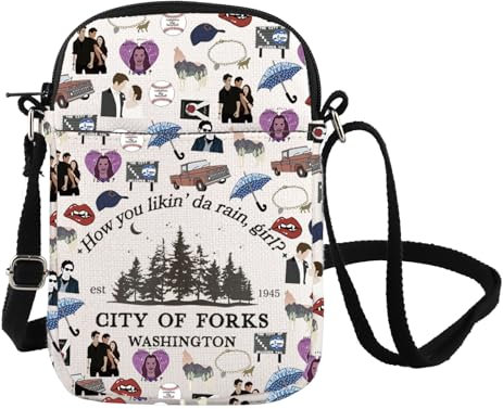 Twilight Merch Twilight Inspired Crossbody Bag Edward Cullen & Bella Swan Fans Geschenk Twilight Charakter Umhängetasche, Rain Cb UK, INCHES