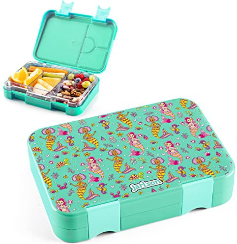Jarlson® Brotdose Kinder mit Fächern - TONI Lunchbox - Bento Box auslaufsicher – Jausenbox für Kindergarten und Schule - Mädchen und Jungen | Vesperbox | Snackbox (Meerjungfrau 2.0)