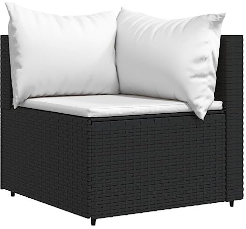 HETFTJN Poltrona Camera da Letto Divanetto Camera da Letto Poltrone Sofa Divano Piccolo - Divano Angolare da Giardino con Cuscini in Polyrattan Nero per Piscina Giardino Terrazza Cortile