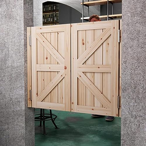 Puertas rústicas de madera con bisagras interiores de madera para cocina, pub, entrada, tabique, 100 cm x 90 cm