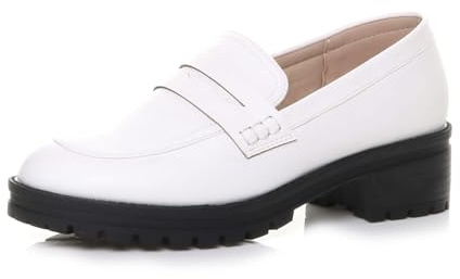 AJVANI Womens Ladies mid Block Heel Chunky Slip on School Shoes Penny Loafers Size 4 37