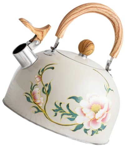 EXHUMKY Pava aire tetera eléctrica tetera silbante Tetera blanca automático maquina cafe automatica cafetera para induccion flores hervidor de agua olla de agua que Acero inoxidable