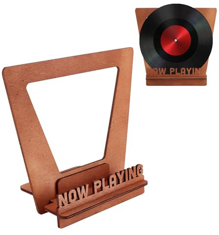 NICENEEDED Vintage Wooden Now Playing Record Stand, Brown Wood vinyls Storage Holder, Album Display Organizer Holds up to 5-7 Covers Turntable Vinyls Accessories
