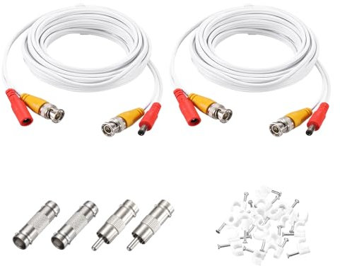 sourcing map BNC Video-Stromkabel, 5 m, All-in-One-Sicherheitskamera-Kabel, DC-Verlängerungskabel für Überwachungskamera, Überwachungskamera, Installation, Plug & Play-Kabel, 2 Stück, Weiß